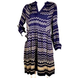 Holding Horses Navy Beige Chevron Long Sleeve Dress Size Medium